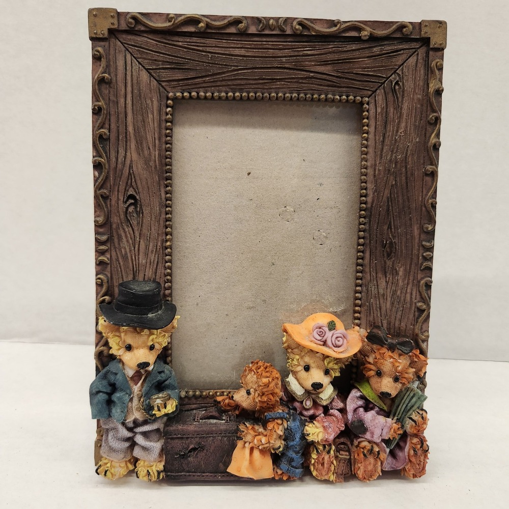 90s‎ Teddy Bear Family Picture Frame Resin Brown Home Decor Collectible